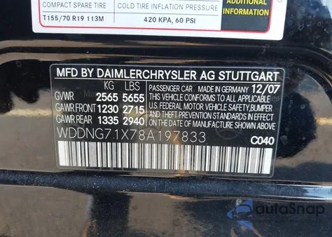 2008 Mercedes-Benz S 550 from USA, damaged, VIN WDDNG71X78A197833